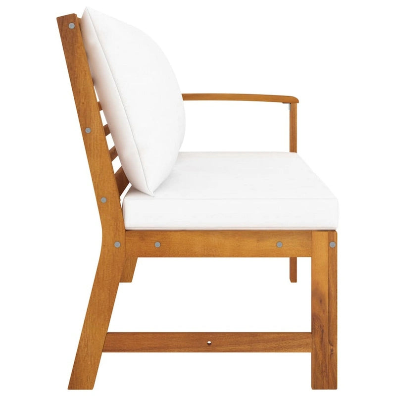 Banc de terrasse extérieur, 114 cm, bois d'acacia brun massif, polyester crème