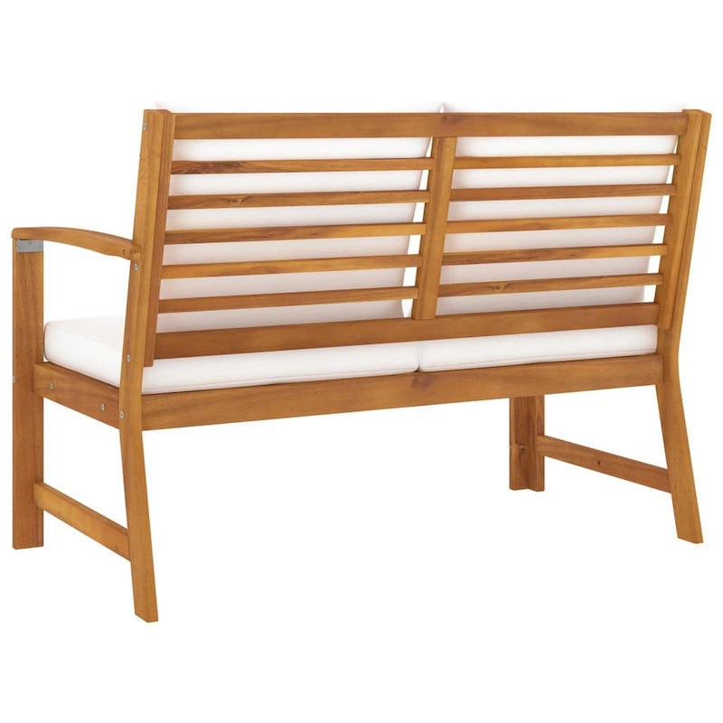 Banc de terrasse extérieur, 114 cm, bois d'acacia brun massif, polyester crème
