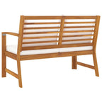 Banc de terrasse extérieur, 114 cm, bois d'acacia brun massif, polyester crème