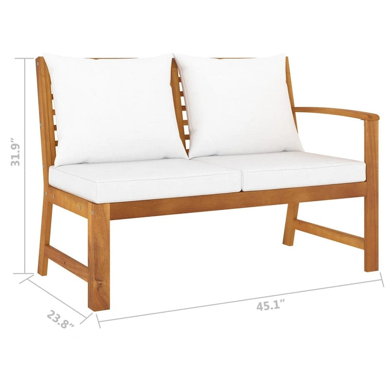 Banc de terrasse extérieur, 114 cm, bois d'acacia brun massif, polyester crème