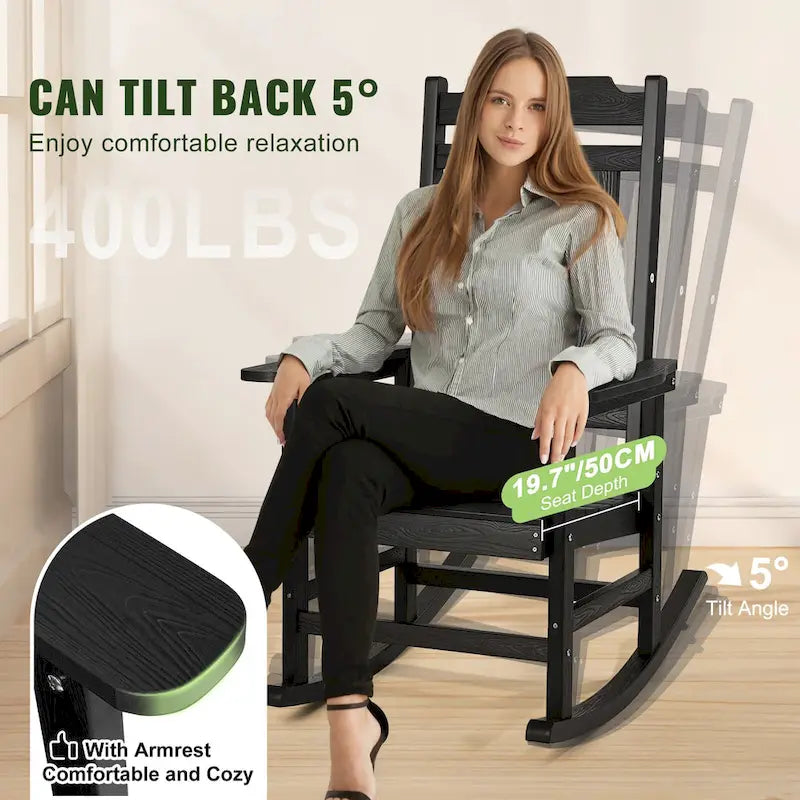 Fauteuil à bascule de véranda, fauteuil à bascule d'extérieur HIPS, fauteuil à bascule de patio à dossier haut avec accoudoirs lisses - 50 cm