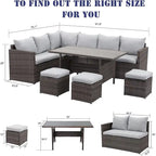 Ensemble de mobilier de patio 7 pièces, canapé d'angle d'extérieur, ensemble de conversation en rotin résistant aux intempéries avec table haute et pouf