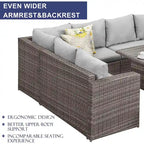 Ensemble de mobilier de patio 7 pièces, canapé d'angle d'extérieur, ensemble de conversation en rotin résistant aux intempéries avec table haute et pouf