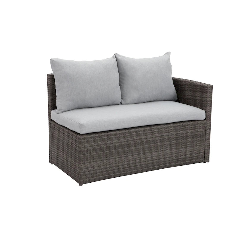 Ensemble de mobilier de patio 7 pièces, canapé d'angle d'extérieur, ensemble de conversation en rotin résistant aux intempéries avec table haute et pouf