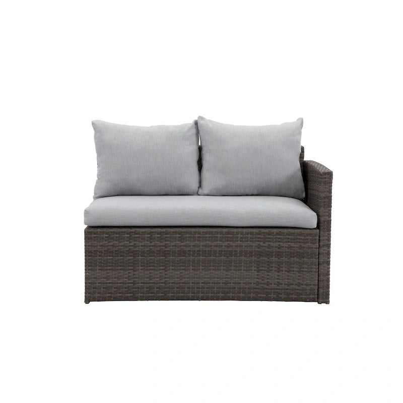 Ensemble de mobilier de patio 7 pièces, canapé d'angle d'extérieur, ensemble de conversation en rotin résistant aux intempéries avec table haute et pouf