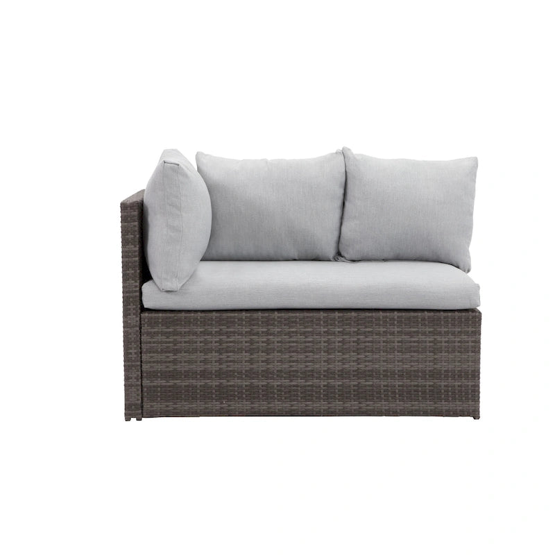 Ensemble de mobilier de patio 7 pièces, canapé d'angle d'extérieur, ensemble de conversation en rotin résistant aux intempéries avec table haute et pouf
