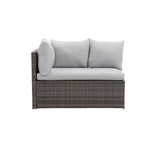 Ensemble de mobilier de patio 7 pièces, canapé d'angle d'extérieur, ensemble de conversation en rotin résistant aux intempéries avec table haute et pouf