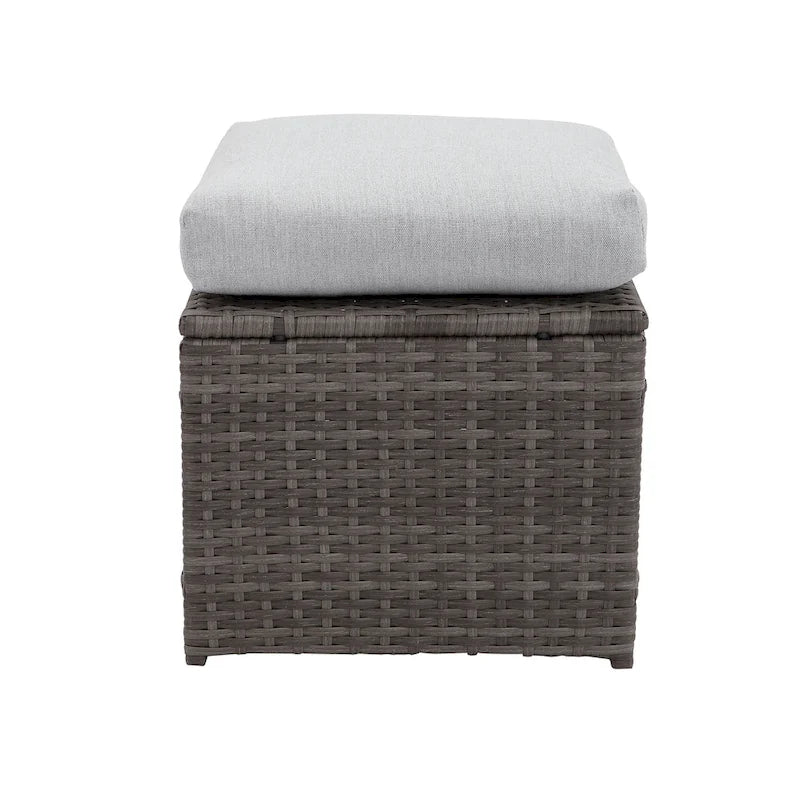 Ensemble de mobilier de patio 7 pièces, canapé d'angle d'extérieur, ensemble de conversation en rotin résistant aux intempéries avec table haute et pouf