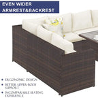 Ensemble de mobilier de patio 7 pièces, canapé d'angle d'extérieur, ensemble de conversation en rotin résistant aux intempéries avec table haute et pouf