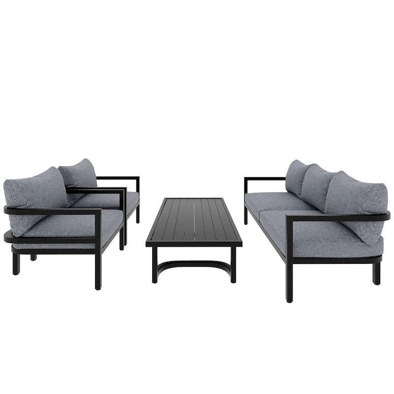Ensemble de mobilier de patio, ensemble de canapé d'extérieur en acier 5 pièces, ensemble de conversation tout temps avec table basse et 2 chaises individuelles