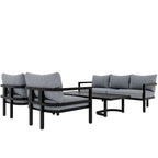 Ensemble de mobilier de patio, ensemble de canapé d'extérieur en acier 5 pièces, ensemble de conversation tout temps avec table basse et 2 chaises individuelles
