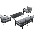 Ensemble de mobilier de patio, ensemble de canapé d'extérieur en acier 5 pièces, ensemble de conversation tout temps avec table basse et 2 chaises individuelles