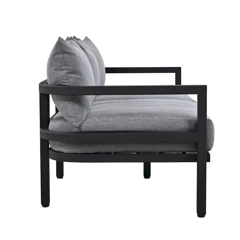 Ensemble de mobilier de patio, ensemble de canapé d'extérieur en acier 5 pièces, ensemble de conversation tout temps avec table basse et 2 chaises individuelles