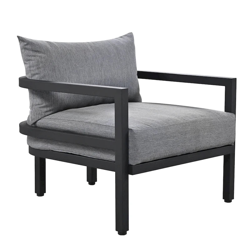 Ensemble de mobilier de patio, ensemble de canapé d'extérieur en acier 5 pièces, ensemble de conversation tout temps avec table basse et 2 chaises individuelles