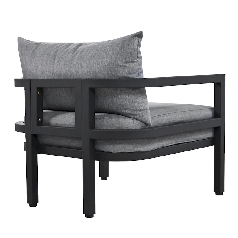 Ensemble de mobilier de patio, ensemble de canapé d'extérieur en acier 5 pièces, ensemble de conversation tout temps avec table basse et 2 chaises individuelles