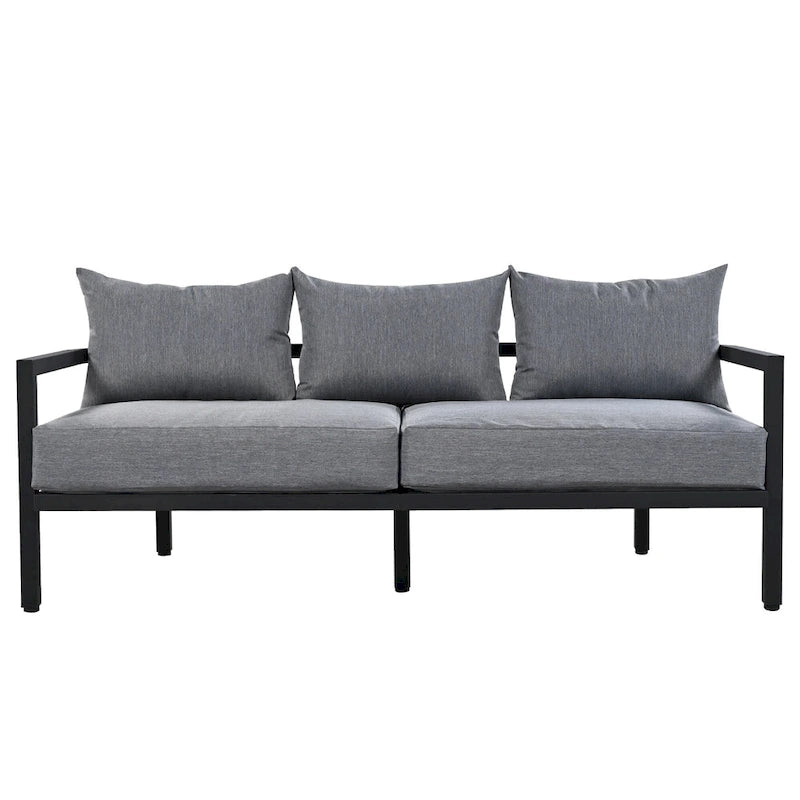 Ensemble de mobilier de patio, ensemble de canapé d'extérieur en acier 5 pièces, ensemble de conversation tout temps avec table basse et 2 chaises individuelles