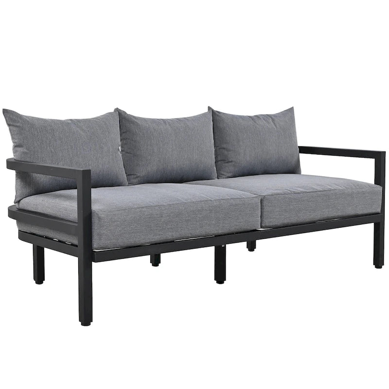Ensemble de mobilier de patio, ensemble de canapé d'extérieur en acier 5 pièces, ensemble de conversation tout temps avec table basse et 2 chaises individuelles