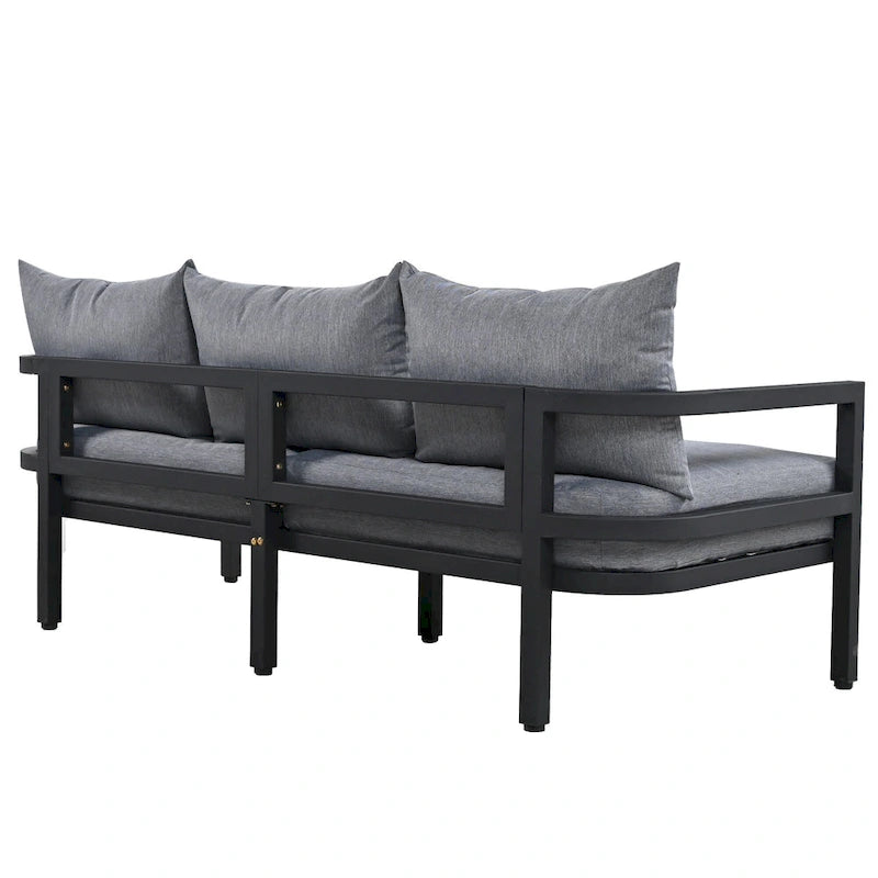 Ensemble de mobilier de patio, ensemble de canapé d'extérieur en acier 5 pièces, ensemble de conversation tout temps avec table basse et 2 chaises individuelles
