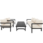 Ensemble de mobilier de patio, ensemble de canapé d'extérieur en acier 5 pièces, ensemble de conversation tout temps avec table basse et 2 chaises individuelles