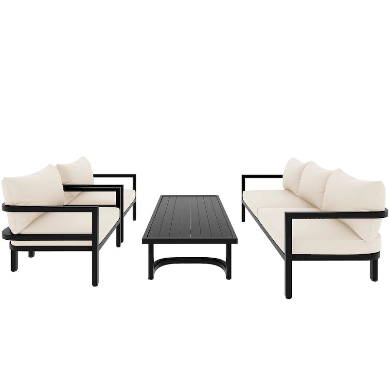 Ensemble de mobilier de patio, ensemble de canapé d'extérieur en acier 5 pièces, ensemble de conversation tout temps avec table basse et 2 chaises individuelles