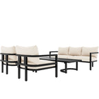 Ensemble de mobilier de patio, ensemble de canapé d'extérieur en acier 5 pièces, ensemble de conversation tout temps avec table basse et 2 chaises individuelles