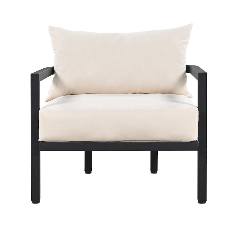 Ensemble de mobilier de patio, ensemble de canapé d'extérieur en acier 5 pièces, ensemble de conversation tout temps avec table basse et 2 chaises individuelles