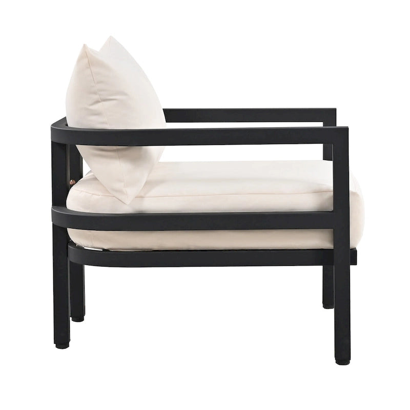 Ensemble de mobilier de patio, ensemble de canapé d'extérieur en acier 5 pièces, ensemble de conversation tout temps avec table basse et 2 chaises individuelles