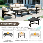 Ensemble de mobilier de patio, ensemble de canapé d'extérieur en acier 5 pièces, ensemble de conversation tout temps avec table basse et 2 chaises individuelles
