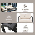 Ensemble de mobilier de patio, ensemble de canapé d'extérieur en acier 5 pièces, ensemble de conversation tout temps avec table basse et 2 chaises individuelles