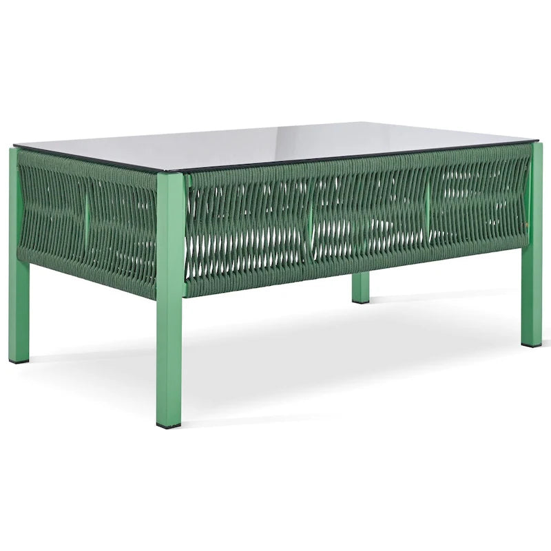 Ensemble de mobilier de patio 4 pièces, ensemble de conversation de jardin avec table en verre trempé, assises profondes et coussins épais