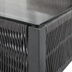 Ensemble de mobilier de patio 4 pièces, ensemble de conversation de jardin avec table en verre trempé, assises profondes et coussins épais