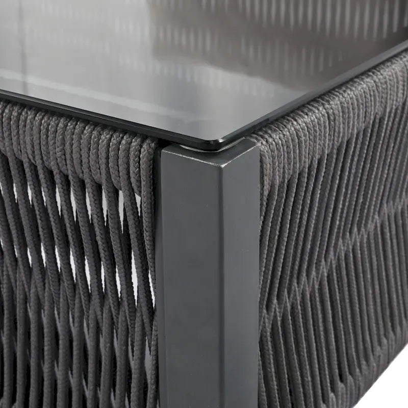 Ensemble de mobilier de patio 4 pièces, ensemble de conversation de jardin avec table en verre trempé, assises profondes et coussins épais