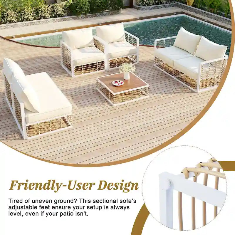 Ensemble de mobilier de patio 7 pièces, ensemble de mobilier de conversation résistant aux intempéries, ensemble de canapé d'angle pour patio avec coussins et table basse
