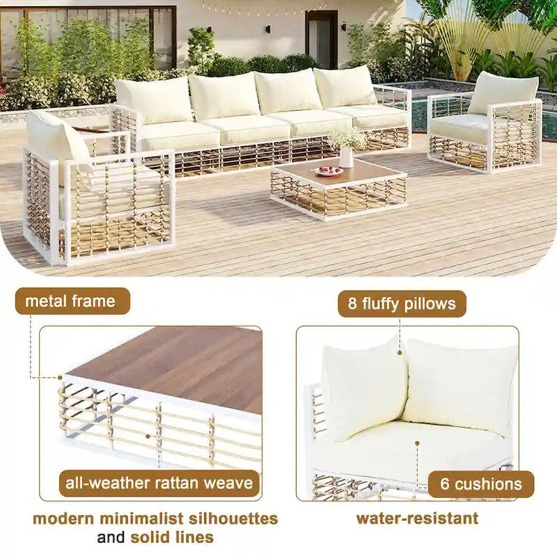 Ensemble de mobilier de patio 7 pièces, ensemble de mobilier de conversation résistant aux intempéries, ensemble de canapé d'angle pour patio avec coussins et table basse