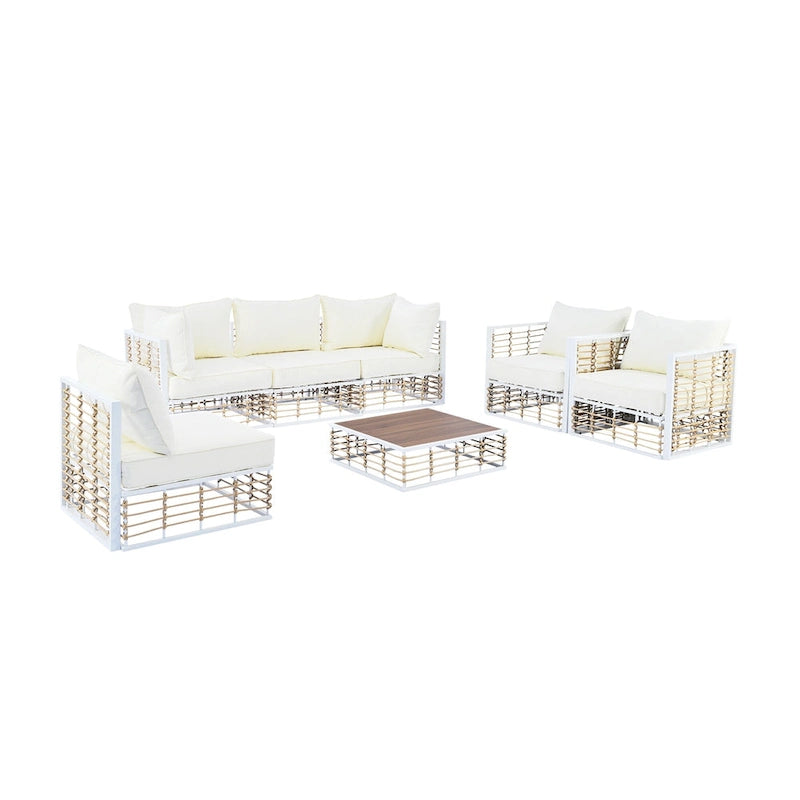 Ensemble de mobilier de patio 7 pièces, ensemble de mobilier de conversation résistant aux intempéries, ensemble de canapé d'angle pour patio avec coussins et table basse
