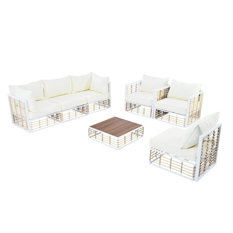 Ensemble de mobilier de patio 7 pièces, ensemble de mobilier de conversation résistant aux intempéries, ensemble de canapé d'angle pour patio avec coussins et table basse