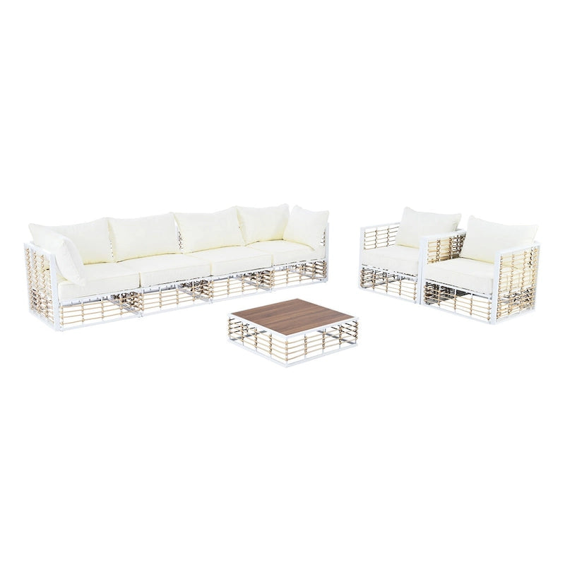 Ensemble de mobilier de patio 7 pièces, ensemble de mobilier de conversation résistant aux intempéries, ensemble de canapé d'angle pour patio avec coussins et table basse
