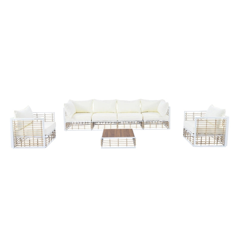 Ensemble de mobilier de patio 7 pièces, ensemble de mobilier de conversation résistant aux intempéries, ensemble de canapé d'angle pour patio avec coussins et table basse