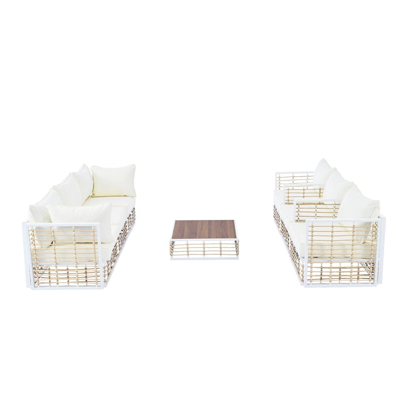 Ensemble de mobilier de patio 7 pièces, ensemble de mobilier de conversation résistant aux intempéries, ensemble de canapé d'angle pour patio avec coussins et table basse