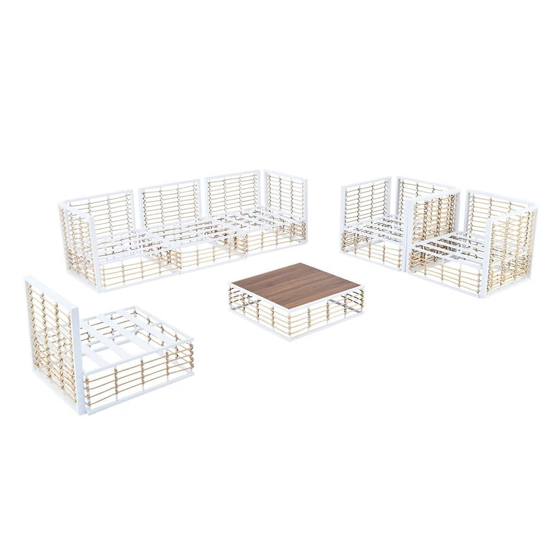Ensemble de mobilier de patio 7 pièces, ensemble de mobilier de conversation résistant aux intempéries, ensemble de canapé d'angle pour patio avec coussins et table basse