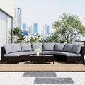 Ensemble de mobilier de jardin 5 pièces, canapé d'angle en rotin PE résistant aux intempéries avec table en verre trempé