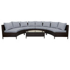 Ensemble de mobilier de jardin 5 pièces, canapé d'angle en rotin PE résistant aux intempéries avec table en verre trempé