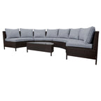 Ensemble de mobilier de jardin 5 pièces, canapé d'angle en rotin PE résistant aux intempéries avec table en verre trempé
