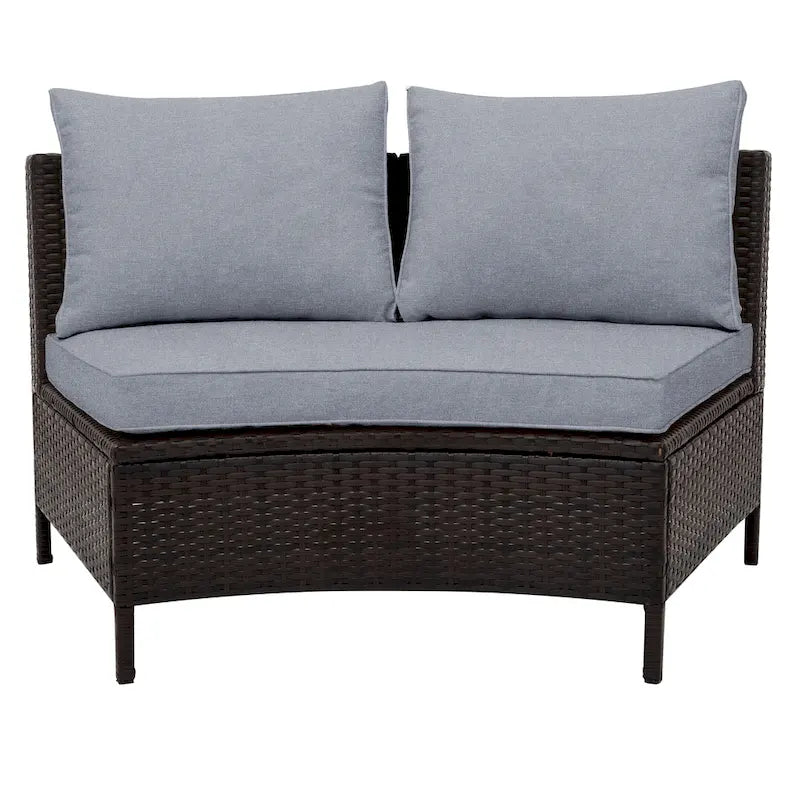 Ensemble de mobilier de jardin 5 pièces, canapé d'angle en rotin PE résistant aux intempéries avec table en verre trempé