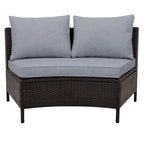 Ensemble de mobilier de jardin 5 pièces, canapé d'angle en rotin PE résistant aux intempéries avec table en verre trempé