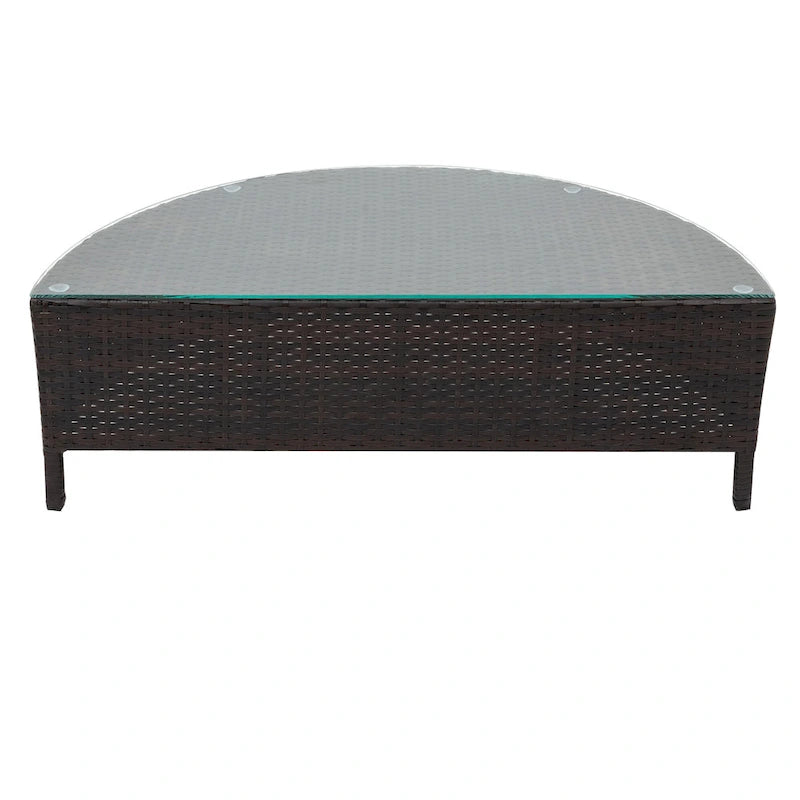 Ensemble de mobilier de jardin 5 pièces, canapé d'angle en rotin PE résistant aux intempéries avec table en verre trempé