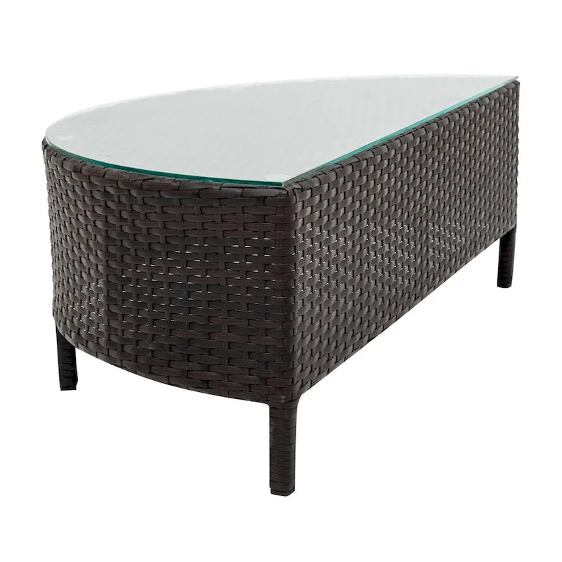 Ensemble de mobilier de jardin 5 pièces, canapé d'angle en rotin PE résistant aux intempéries avec table en verre trempé