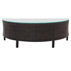 Ensemble de mobilier de jardin 5 pièces, canapé d'angle en rotin PE résistant aux intempéries avec table en verre trempé