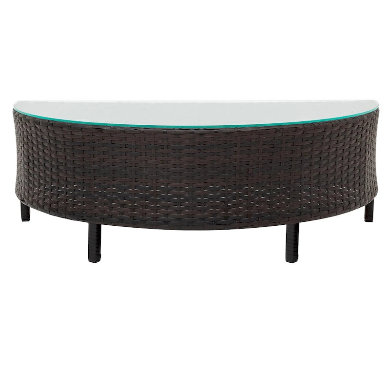 Ensemble de mobilier de jardin 5 pièces, canapé d'angle en rotin PE résistant aux intempéries avec table en verre trempé