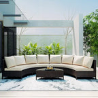 Ensemble de mobilier de jardin 5 pièces, canapé d'angle en rotin PE résistant aux intempéries avec table en verre trempé